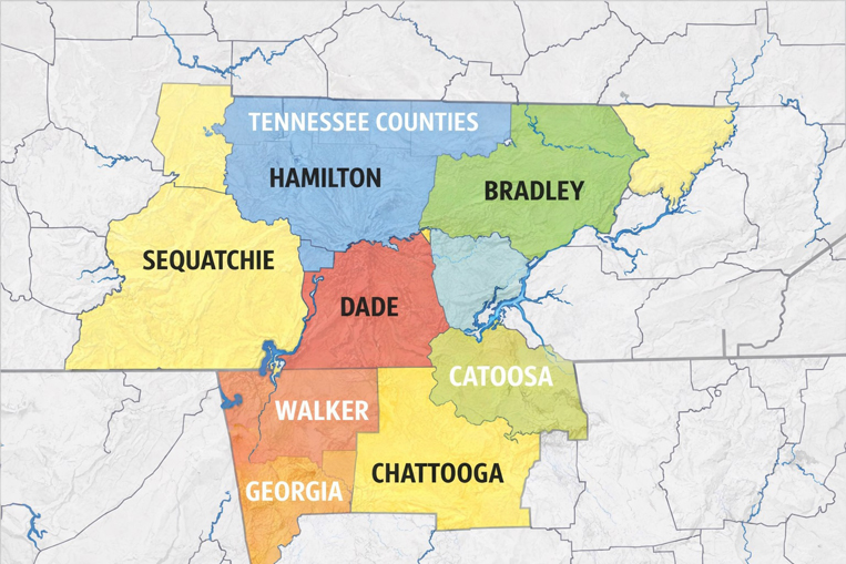 Chattanooga TN and North Georgia Home Inspection Service Area Map